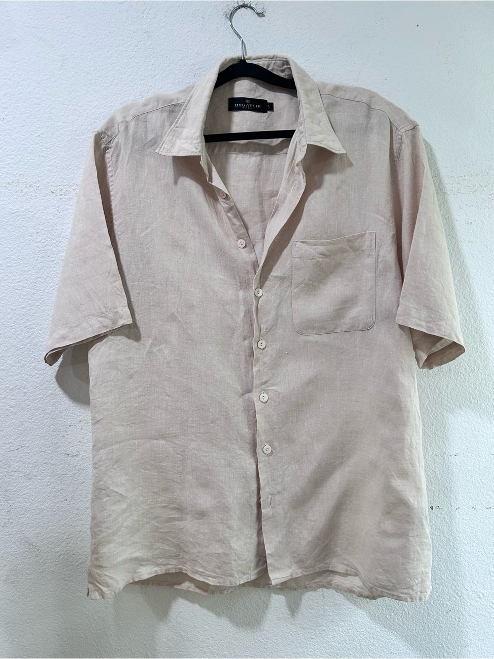 Bugatchi Short-Sleeve Casual Button-Down Shirt in Light Beige -